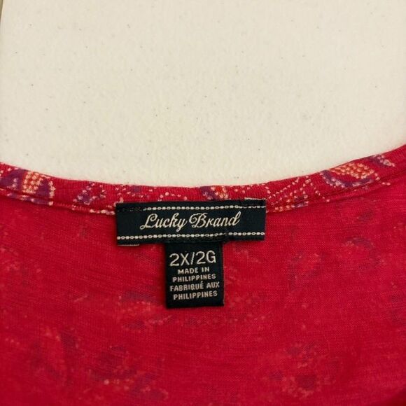 Lucky Brand T-Shirt Women's 2X Red Printed Short Sleeve Casual Printed Top - Picture 6 of 8